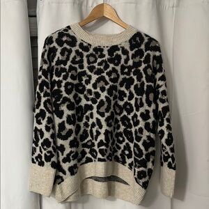 Vince Camuto Black and Cream Leopard Print Crew Neck Sweater